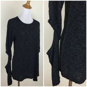 LNA Black Blue Mix Long Sleeve Cut Out Elbow Womens Pullover Sweater